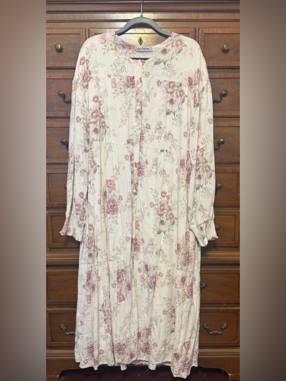 Floral Tiered Maxi Dress Oversized 3X Boho Cottagecore Feminine Pink White